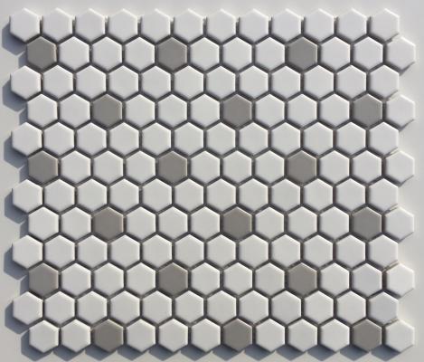 1 Inch Hexagon - White/Grey Matte Porcelain Mosaic Tile - EM-S7-A2D