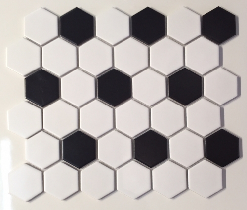 2 inch Hexagon Porcelain Mosaic Tile - White & Black Mix Matte Finish ...