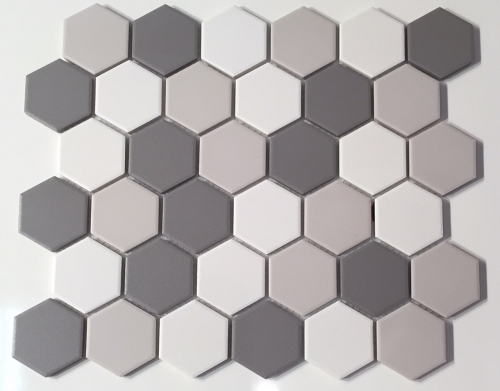 2 inch Hexagon MIX Grey Unglazed Porcelain Mosaic Tile