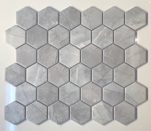 Silver - Marmo Grigio - Matte Finish- 2 inch Hexagon Porcelain Mosaic Tile